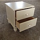 White bedside table with two drawers and square top, which can accommodate a lamp, clock and favorite book.