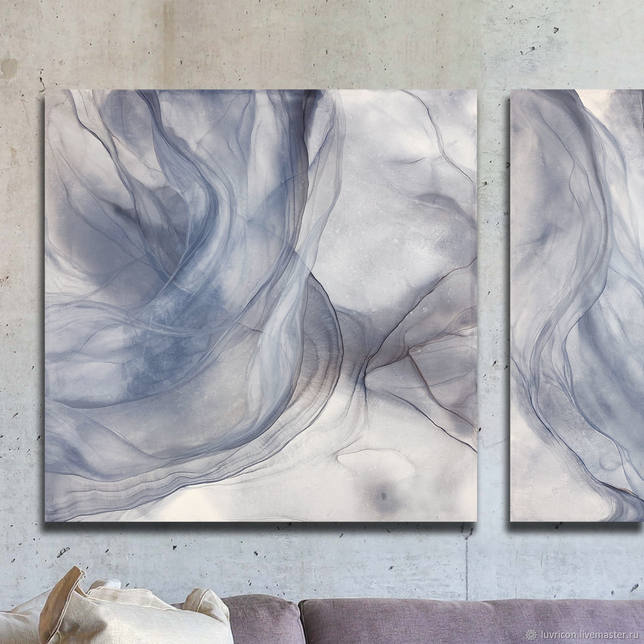 2 голубые картины на холстах - 140 см чернилами «Пучина», ink fluid ...