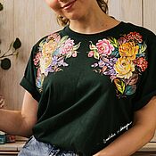 Одежда handmade. Livemaster - original item Zhostovskaya painting of T- shirts. Custom T-shirts Zhostovo. Handmade.