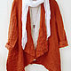 Order Terracotta linen cardigan with open edges. etnoart. Livemaster. . Jackets Фото №3