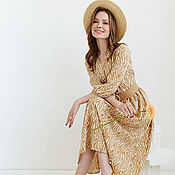 Одежда handmade. Livemaster - original item Kenya Cotton Midi Dress Loose, Beige Summer Dress. Handmade.