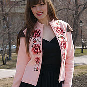 Одежда ручной работы. Ярмарка Мастеров - ручная работа Pink Cotton Bomber Jacket, Spring Warm Peony Jacket. Handmade.