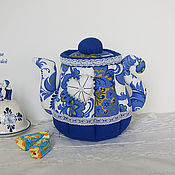 Для дома и интерьера handmade. Livemaster - original item Textile teapot-box Gzhel. Gift, cozy kitchen, small candy dish. Handmade.