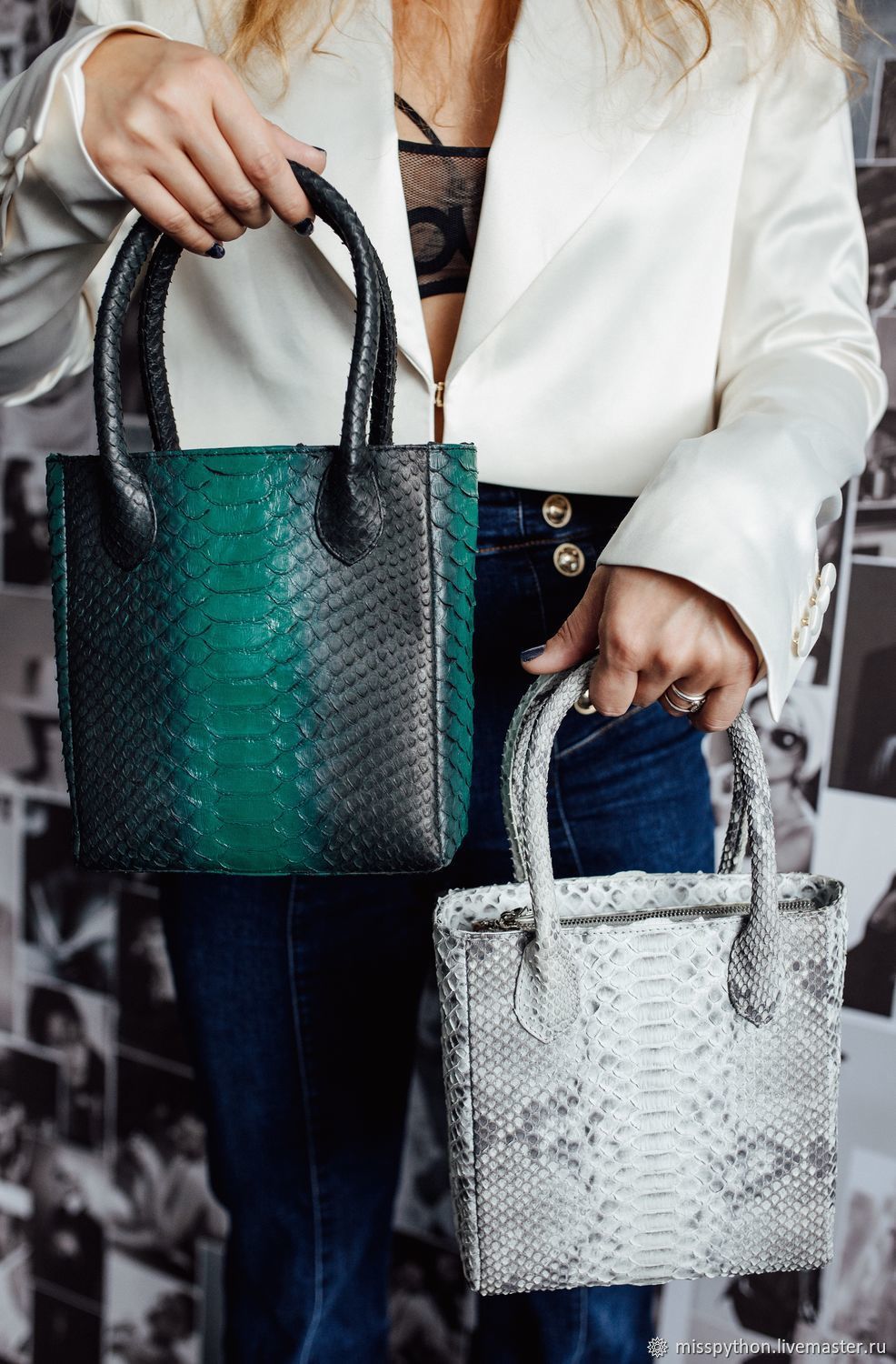 Женская зеленая сумка из кожи питона, Классическая сумка, Ижевск,  Фото №1