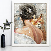 Картины и панно handmade. Livemaster - original item Painting of a fox, painting with a fox, portrait of a girl with a fox.. Handmade.