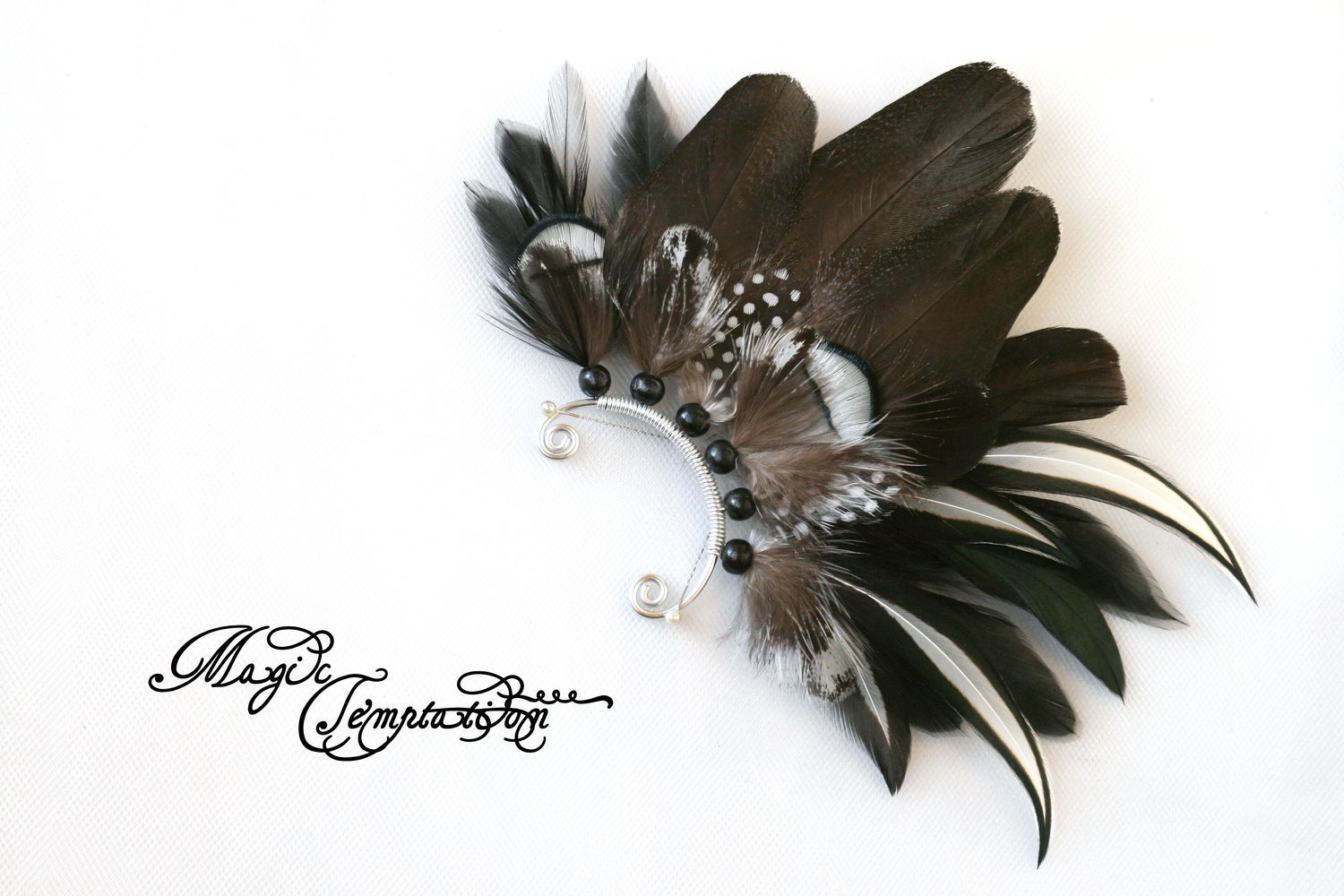 Feather cuff in black and white, Cuff Earrings, Moscow,  Фото №1