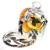 Посуда handmade. Livemaster - original item Lemongrass with stained glass painting L1 (glass container for lemons). Handmade.