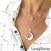 Украшения handmade. Livemaster - original item Necklace double Night, month, stars, zircons, with pendants. Handmade.