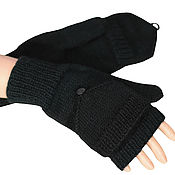 Аксессуары handmade. Livemaster - original item Mittens-mittens with caps (trasformers) knitted Black. Handmade.