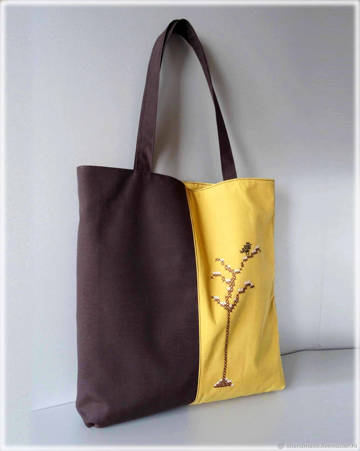 Эко-сумка непромокаемая "Птица на ветке" - авоська, коричневая сумка