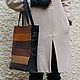 Bag leather and suede large rectangular Chocolate rainbow and Red. Classic Bag. Katorina Rukodelnica HandMadeButik. My Livemaster. Фото №4