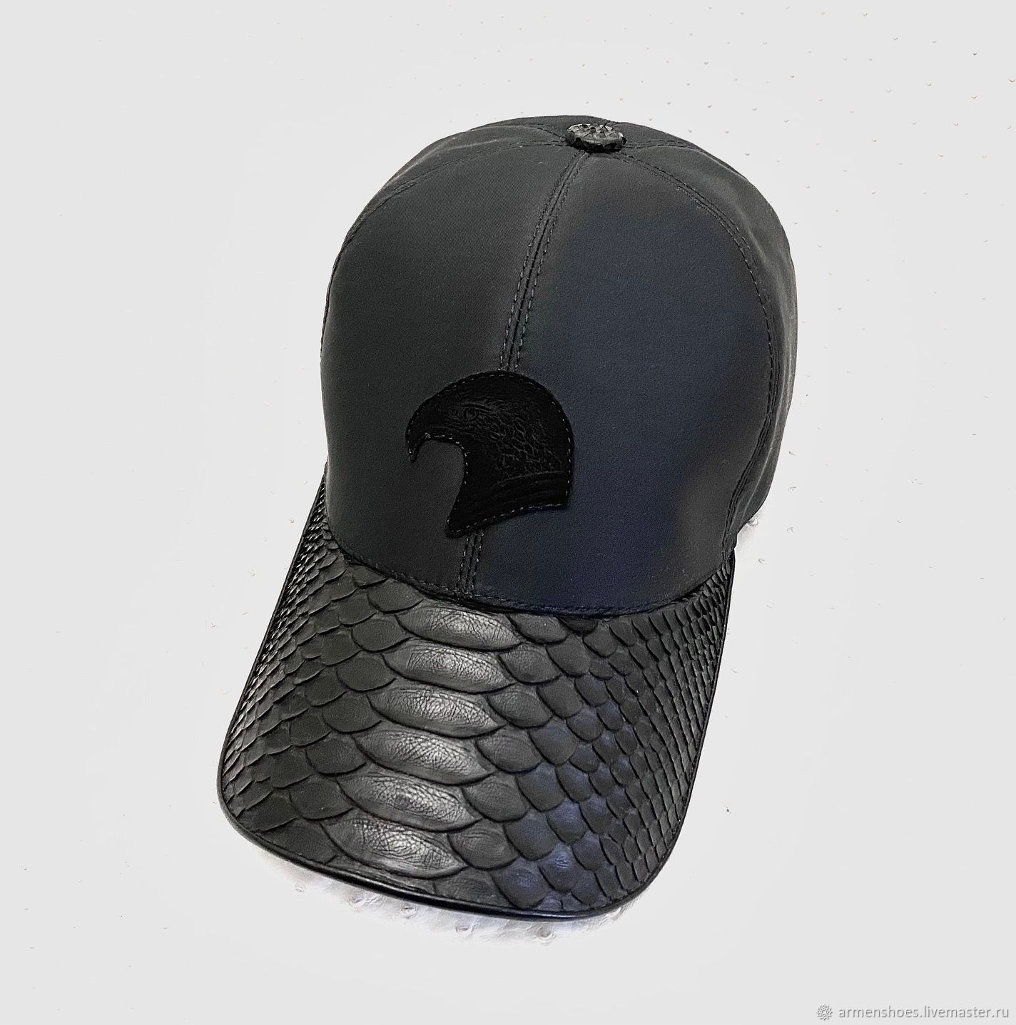 Men's baseball cap, made of python leather and water-repellent fabric, Baseball caps, St. Petersburg,  Фото №1