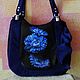 Women's leather bag with suede with painted Blue Flower good Luck and Happiness, Classic Bag, Noginsk,  Фото №1