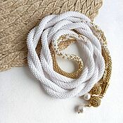 Украшения handmade. Livemaster - original item Lariat harness made of beads Gold on white. Handmade.