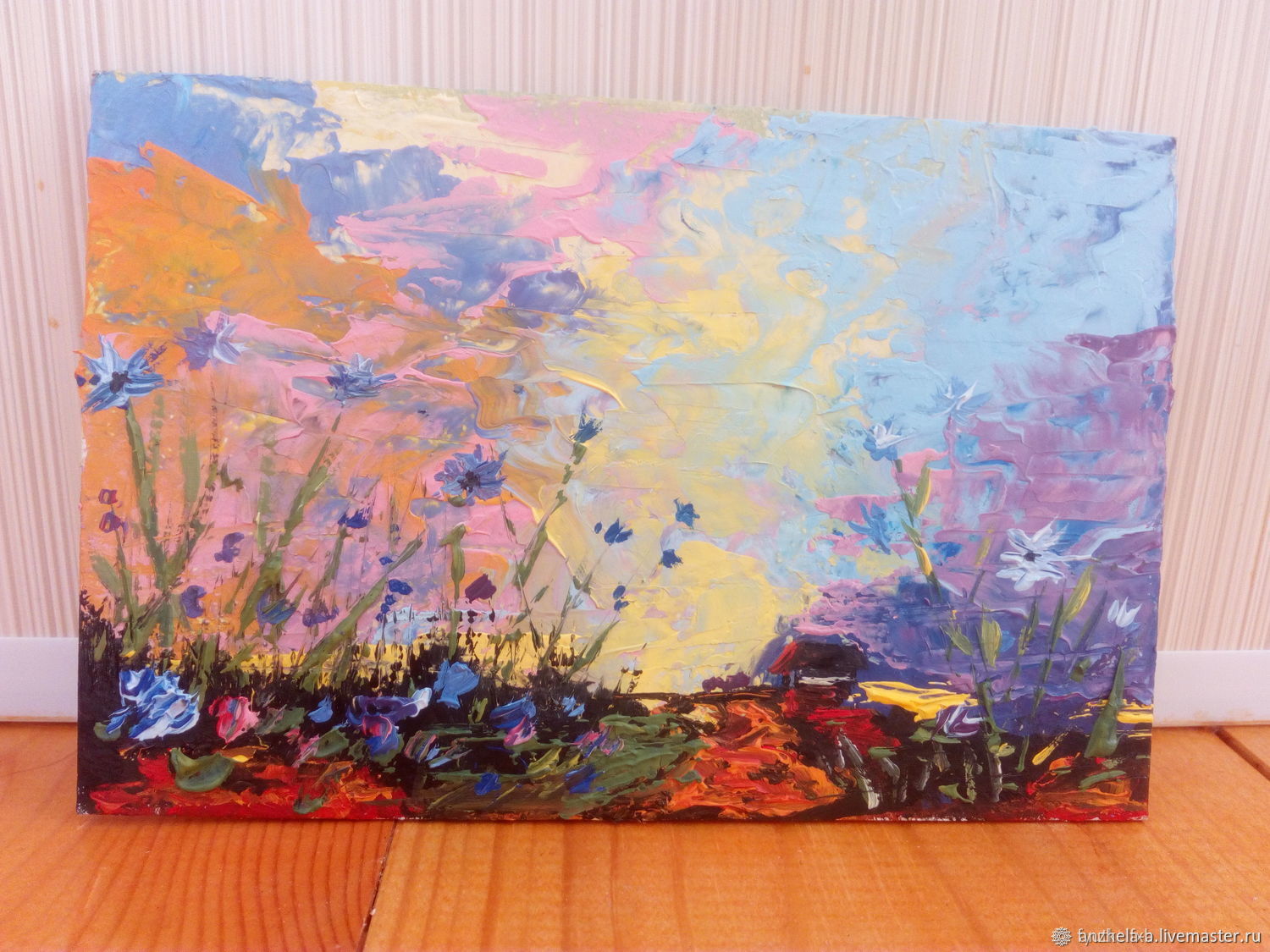 'Vanilla pink sunset ' 10/15 miniature oil, Pictures, Moscow,  Фото №1