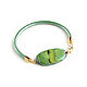 Designer green agate bracelet, leather bracelet with stone, Bead bracelet, Moscow,  Фото №1