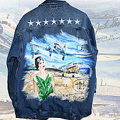 Одежда handmade. Livemaster - original item Jean jacket With the girl and the aircraft hand-painted. Handmade.