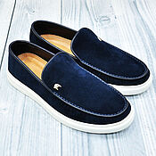 Обувь ручной работы handmade. Livemaster - original item Slip-ons for men, made of natural suede, in dark blue color!. Handmade.