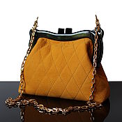 Сумки и аксессуары handmade. Livemaster - original item Yellow suede clutch on the clasp quilted. Handmade.