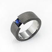 Украшения handmade. Livemaster - original item Matte titanium ring with sapphire. Handmade.