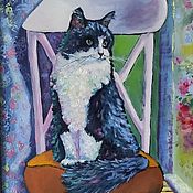 Картины и панно handmade. Livemaster - original item Pictures: Painting with a black and white cat. Handmade.