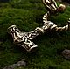 The wild and the Thor's Hammer amulet on the neck of bronze and genuine leather, Phalanx ring, Volgograd,  Фото №1