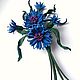 Brooch made of leather Corsage of cornflowers, Brooches, Moscow,  Фото №1