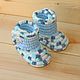 Knitted shoes Booties boots with plush, children's shoes, blue melange, Babys bootees, Irkutsk,  Фото №1