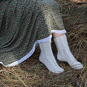 Аксессуары handmade. Livemaster - original item Down Women`s Knitted High socks. Handmade.