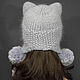 Order Set of 3 things: Hat with Ears Cat Snood Mittens with paws. Space Cat Knitting. Livemaster. . Headwear Sets Фото №3