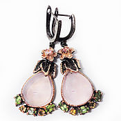 Украшения handmade. Livemaster - original item 925 sterling silver earrings with rose quartz and citrines tourmalines peridot. Handmade.