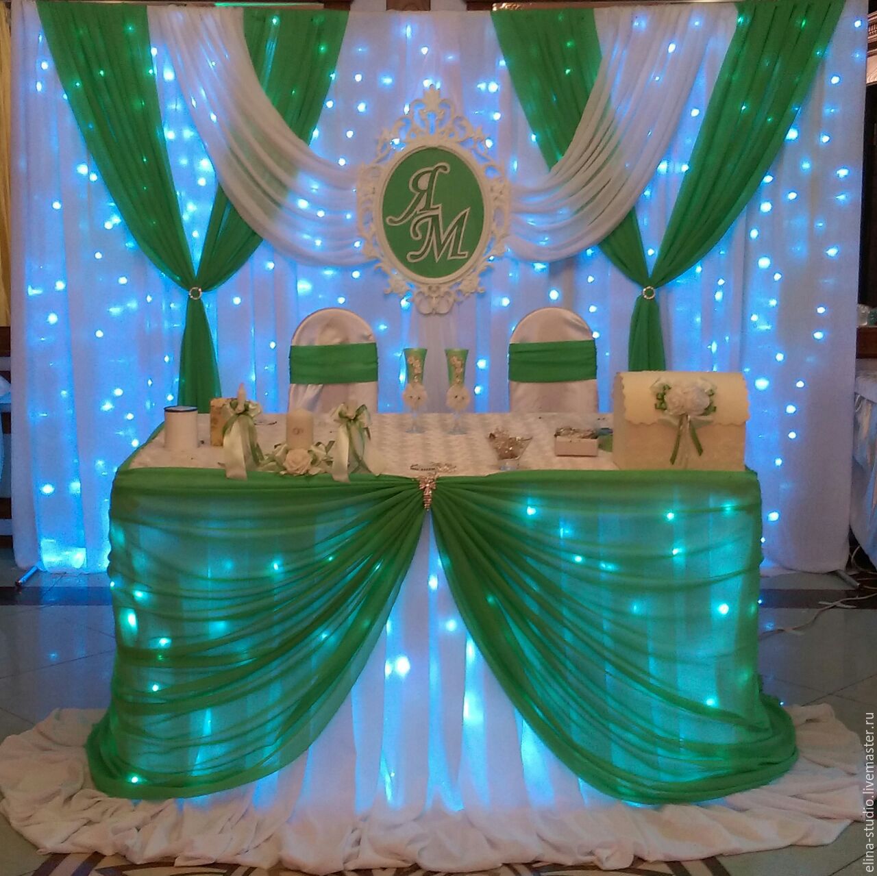Украшение свадебного зала зеленый