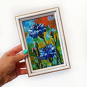 Картины и панно handmade. Livemaster - original item Blue cornflowers picture framed Miniature flowers Buy painting Moscow. Handmade.