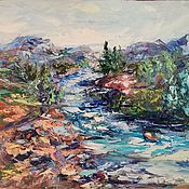 Картины и панно handmade. Livemaster - original item Painting landscape river mountains 