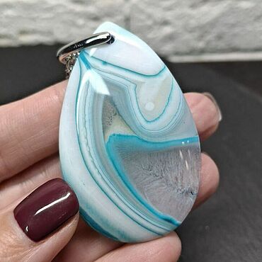 Украшения ручной работы. Ярмарка Мастеров - ручная работа Кулон агат голубой белый, подвеска с натуральным камнем агат. Handmade.