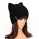 Hat with ears Cat black, elastic band knitted, Caps, Orenburg,  Фото №1