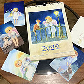 Канцелярские товары handmade. Livemaster - original item Wall calendar 2022 and a set of postcards Angels. Handmade.