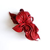 Брошь цветок из кожи "Легенды Осени" бежевый рыжий