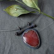 Украшения handmade. Livemaster - original item Copper pendant with birch branch and red chalcedony. Handmade.