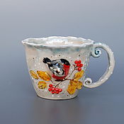 Посуда handmade. Livemaster - original item Bullfinch on a Rowan. Porcelain cup with a figurine inside. Handmade.