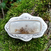 Украшения handmade. Livemaster - original item Pin brooch: landscape agate in white leather. Handmade.