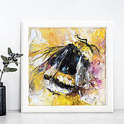 Картины и панно handmade. Livemaster - original item Bumblebee, oil painting, kitchen painting, 20h20cm. Handmade.