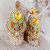 Украшения handmade. Livemaster - original item Theon soutache earrings. Gold mint yellow. Earrings with pearls. Handmade.