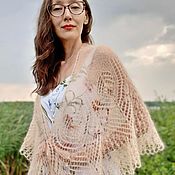Shawls: Knitted openwork alpaca shawl, light pink
