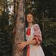 Платье в народном стиле, лен, красный, Народные платья, Кострома,  Фото №1