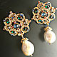 NEW! Серьги с жемчугом VINTAGE подвесками купить. Серьги классические. Lady Jane. Интернет-магазин Ярмарка Мастеров.  Фото №2