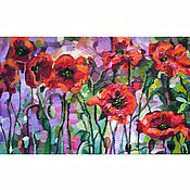 Картины и панно handmade. Livemaster - original item Painting poppies landscape with poppies 