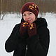 Hat, mittens and scarf ' Chocolate and a drop of honey'. Caps. WoolenHatWithFlowers. My Livemaster. Фото №6