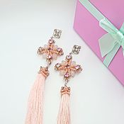 Свадебный салон handmade. Livemaster - original item Tassel Earrings: Pink Silk. Handmade.