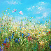 Картины и панно handmade. Livemaster - original item Painting summer field with daisies poppies cornflowers Wildflowers. Handmade.